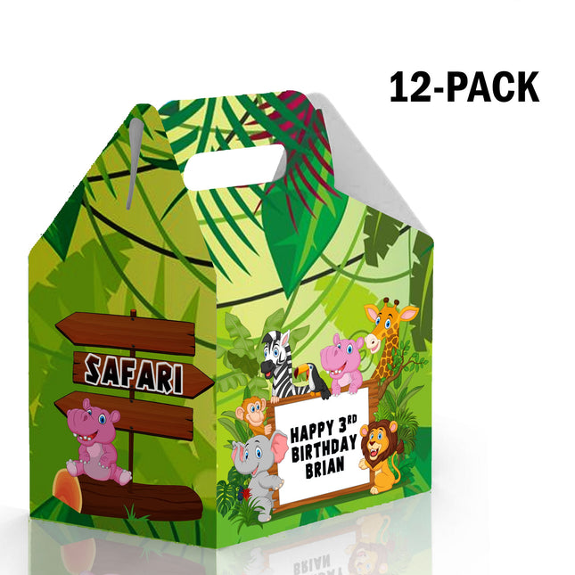 Safari Animals Candy Gable Box for Birthday Party Favors 12 Pack - 4.4x4.5in