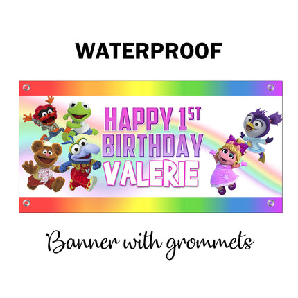 Muppet Babies Birthday Banner Weatherproof Vinyl for Party Decor | Custom Outdoor Sign With Grommets 20x40in