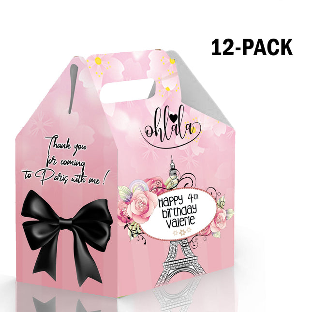 Paris Candy Gable Box for Birthday Party Favors 12 Pack - 4.4x4.5in
