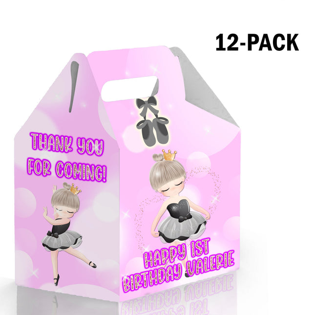 Ballerina Candy Gable Box for Birthday Party Favors 12 Pack - 4.4x4.5in