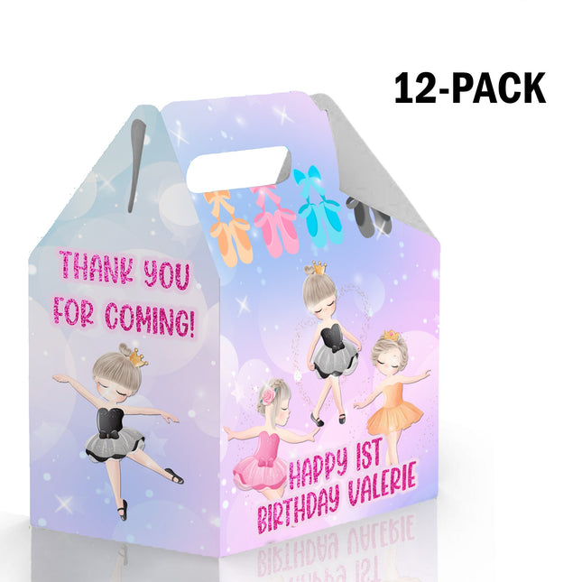 Ballerina Candy Gable Box for Birthday Party Favors 12 Pack - 4.4x4.5in