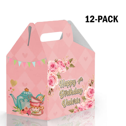 Tea Party Candy Gable Box for Birthday Party Favors 12 Pack - 4.4x4.5in