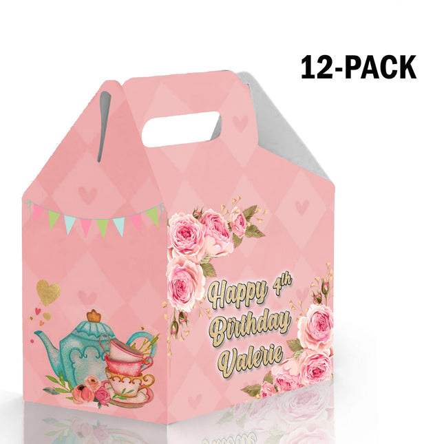 Tea Party Candy Gable Box for Birthday Party Favors 12 Pack - 4.4x4.5in
