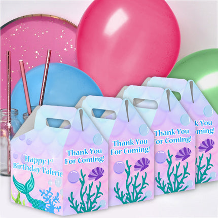 Mermaid Tail Candy Gable Box for Birthday Party Favors 12 Pack - 4.4x4.5in