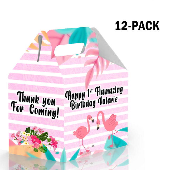 Flamingo Candy Gable Box for Birthday Party Favors 12 Pack - 4.4x4.5in