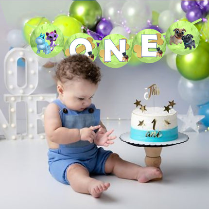 Puppy Dog pals First Birthday Banner for Baby High Chair with Ribbon Included #green