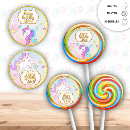 Unicorn Stickers for Birthday Party Decor Lollipops Candy Favors| 12 pack Round Labels