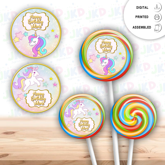 Unicorn Stickers for Birthday Party Decor Lollipops Candy Favors| 12 pack Round Labels