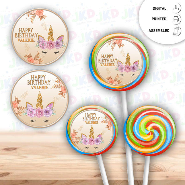 Unicorn Face Stickers for Birthday Party Decor Lollipops Candy Favors| 12 pack Round Labels