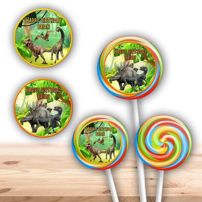Dinosaurs Stickers for Birthday Party Decor Lollipops Candy Favors| 12 pack Round Labels