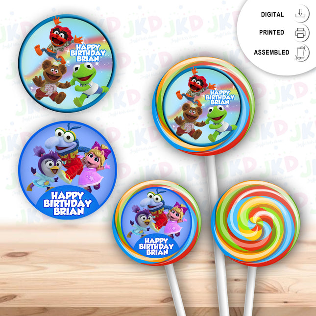 Muppet Babies Stickers for Birthday Party Decor Lollipops Candy Favors| 12 pack Round Labels #blue