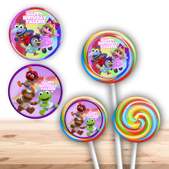 Muppet Babies Stickers for Birthday Party Decor Lollipops Candy Favors| 12 pack Round Labels #Violet
