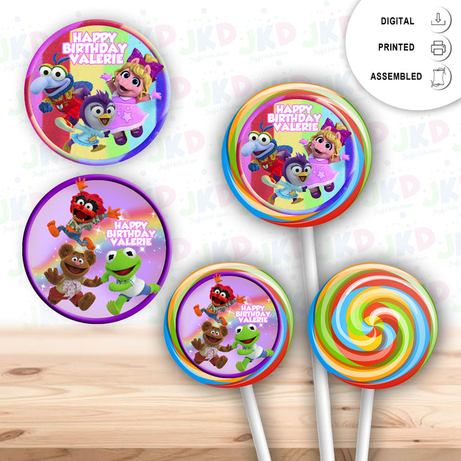 Muppet Babies Stickers for Birthday Party Decor Lollipops Candy Favors| 12 pack Round Labels #Violet