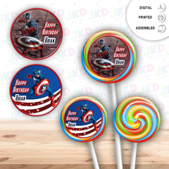 Captain America Stickers for Birthday Party Decor Lollipops Candy Favors| 12 pack Round Labels