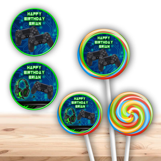 VideoGame Stickers for Birthday Party Decor Lollipops Candy Favors| 12 pack Round Labels