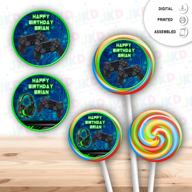 VideoGame Stickers for Birthday Party Decor Lollipops Candy Favors| 12 pack Round Labels