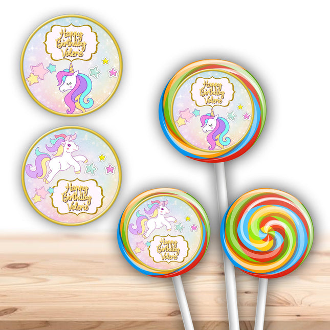 Unicorn Stickers for Birthday Party Decor Lollipops Candy Favors| 12 pack Round Labels