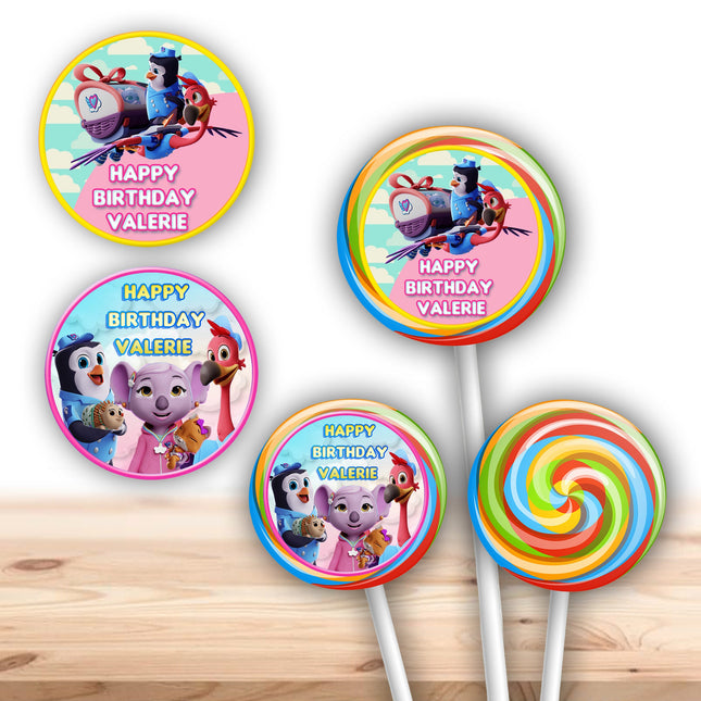 TOTS Stickers for Birthday Party Decor Lollipops Candy Favors| 12 pack Round Labels #pink