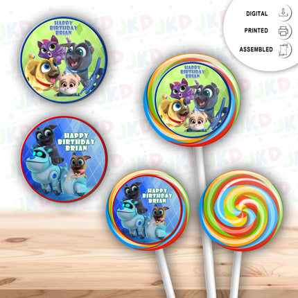 Puppy dog pals Stickers for Birthday Party Decor Lollipops Candy Favors| 12 pack Round Labels #green