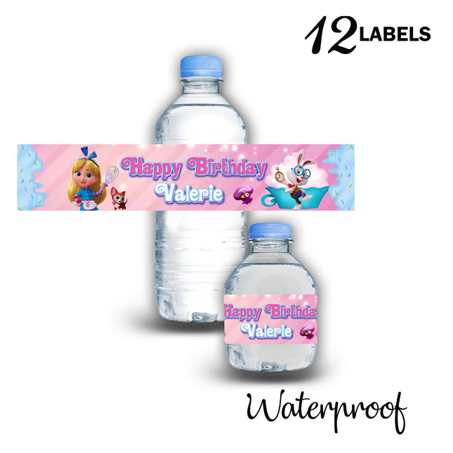 Alice Bakery Bottle Labels | 12-Pack Waterproof Stickers | Ideal for 16.9oz & 8 fl oz Bottles
