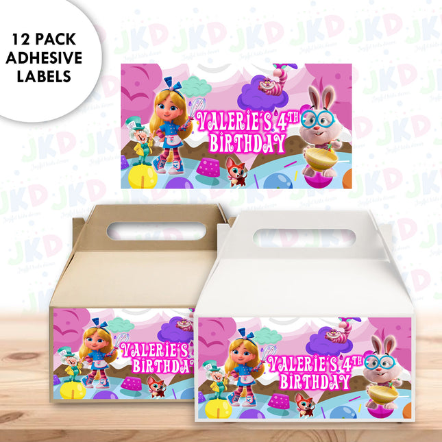 Alice Bakery Gable Box Labels | 12-Pack Stickers | Size 6x3.25in