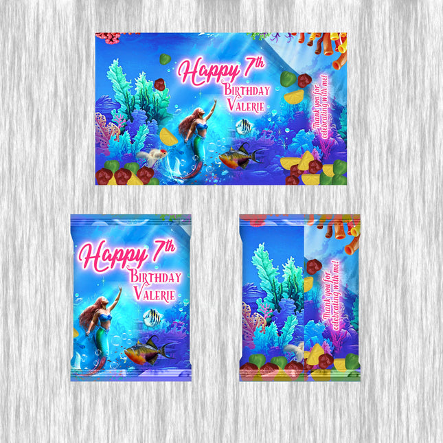 The Little Mermaid Live Fruit Snack Label Sticker for Kids Birthday Party Favor Decor Custom Physical Product