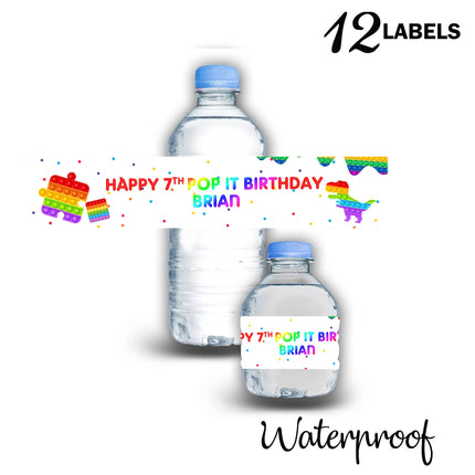 Pop it Bottle Water Labels Waterproof Stickers for Kids Birthday Party Favor | 12-Pack Ideal for 16.9oz & 8 fl oz Bottles #2