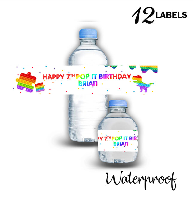 Pop it Bottle Water Labels Waterproof Stickers for Kids Birthday Party Favor | 12-Pack Ideal for 16.9oz & 8 fl oz Bottles #2