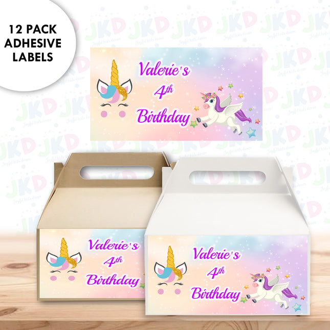 Unicorn Gable Box Labels | 12-Pack Stickers | Size 6x3.25in