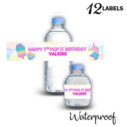 Pop it Bottle Water Labels Waterproof Stickers for Kids Birthday Party Favor | 12-Pack Ideal for 16.9oz & 8 fl oz Bottles