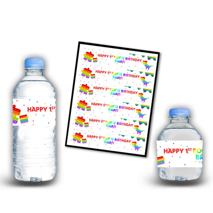 Pop it Bottle Water Labels Waterproof Stickers for Kids Birthday Party Favor | 12-Pack Ideal for 16.9oz & 8 fl oz Bottles #2