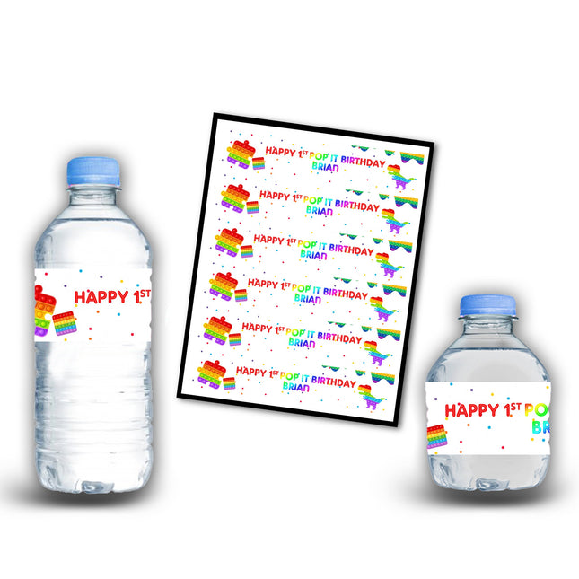 Pop it Bottle Water Labels Waterproof Stickers for Kids Birthday Party Favor | 12-Pack Ideal for 16.9oz & 8 fl oz Bottles #2