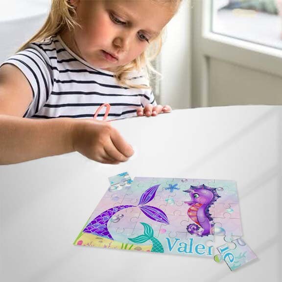 Mermaid Tail Puzzle with Name Kids Jigsaw Gift Son Daughter Birthday | 30pcs 7.5x9.5in