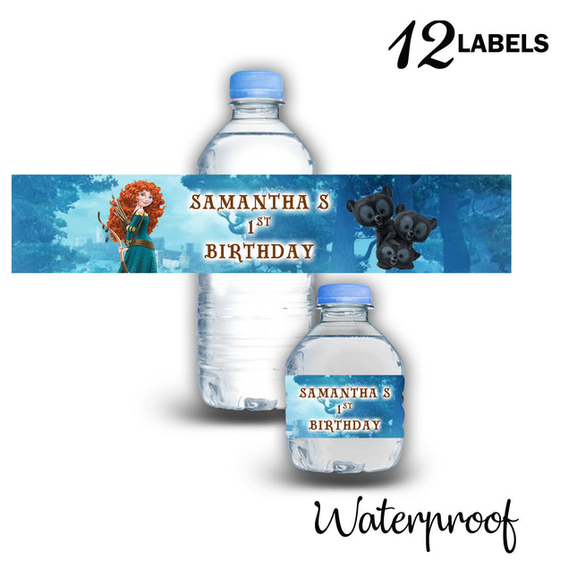 Brave Bottle Water Labels Waterproof Stickers for Kids Birthday Party Favor | 12-Pack Ideal for 16.9oz & 8 fl oz Bottles