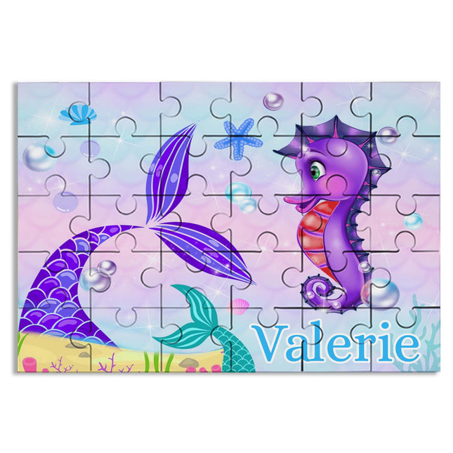 Mermaid Tail Puzzle with Name Kids Jigsaw Gift Son Daughter Birthday | 30pcs 7.5x9.5in