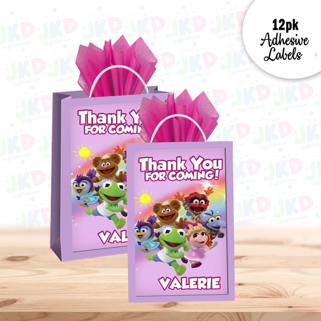 Muppet Babies Gift Favor Bag Labels | 12-Pack Stickers | Size 8x5in