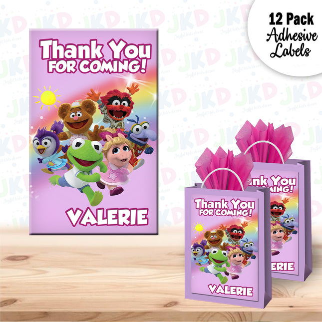 Muppet Babies Gift Favor Bag Labels | 12-Pack Stickers | Size 8x5in