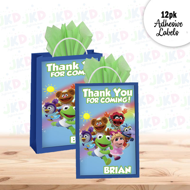 Muppet Babies Gift Favor Bag Labels | 12-Pack Stickers | Size 8x5in