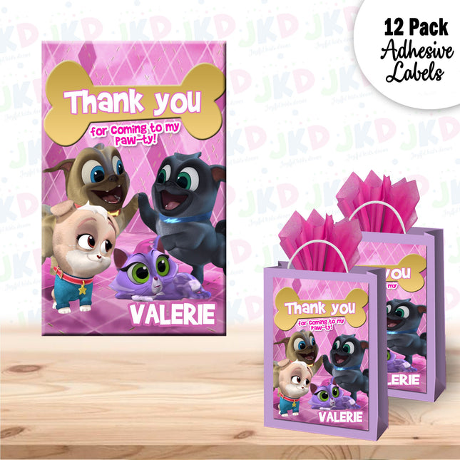 Puppy Dog Pals Gift Favor Bag Labels | 12-Pack Stickers | Size 8x5in