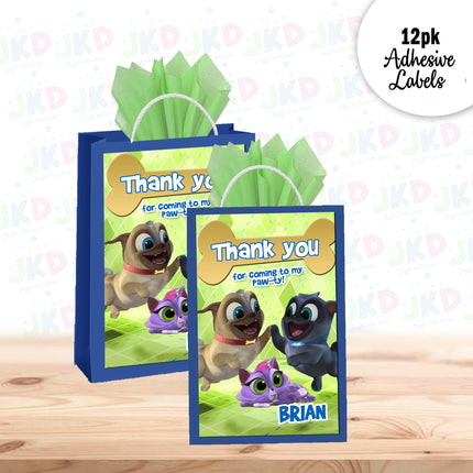Puppy Dog Pals Gift Favor Bag Labels | 12-Pack Stickers | Size 8x5in
