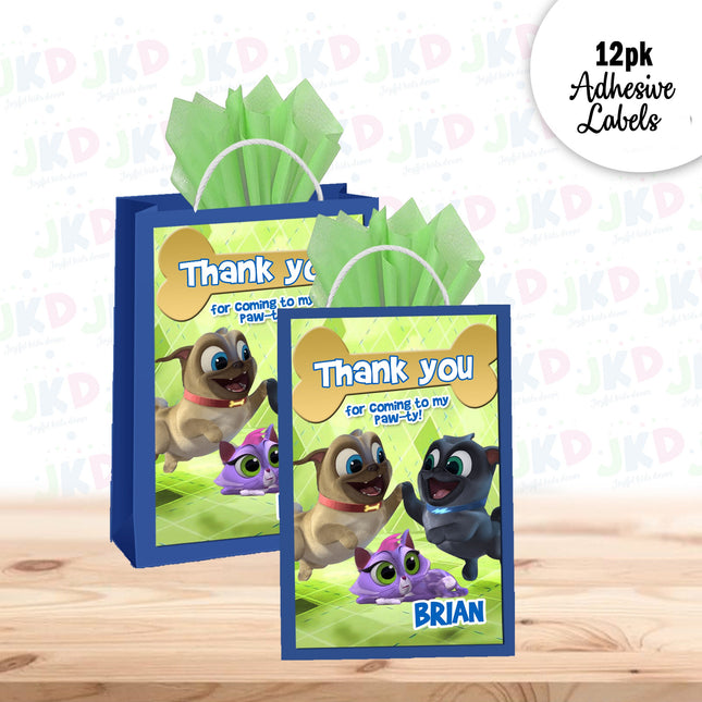 Puppy Dog Pals Gift Favor Bag Labels | 12-Pack Stickers | Size 8x5in