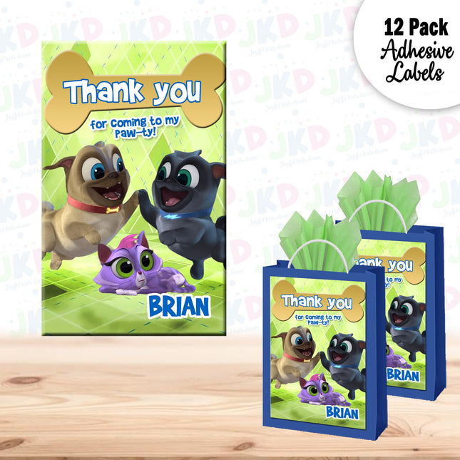 Puppy Dog Pals Gift Favor Bag Labels | 12-Pack Stickers | Size 8x5in