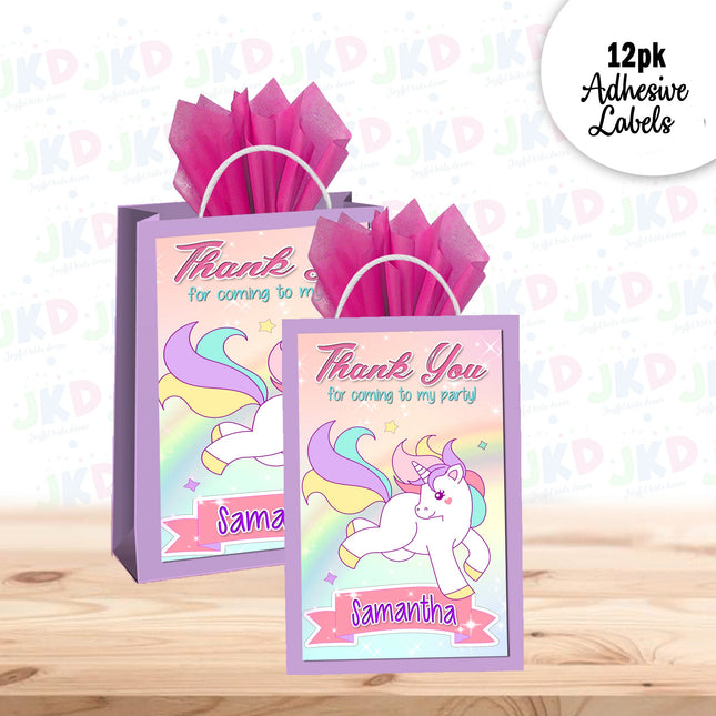 Unicorn Gift Favor Bag Labels | 12-Pack Stickers | Size 8x5in
