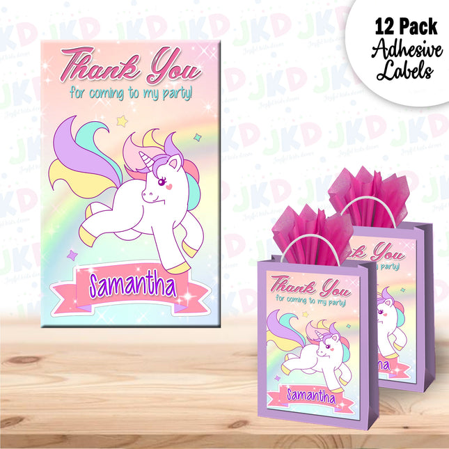 Unicorn Gift Favor Bag Labels | 12-Pack Stickers | Size 8x5in