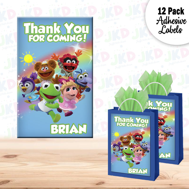 Muppet Babies Gift Favor Bag Labels | 12-Pack Stickers | Size 8x5in