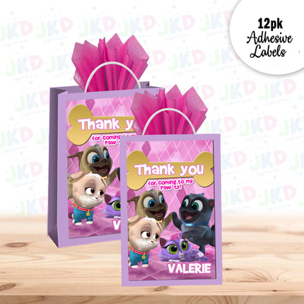 Puppy Dog Pals Gift Favor Bag Labels | 12-Pack Stickers | Size 8x5in