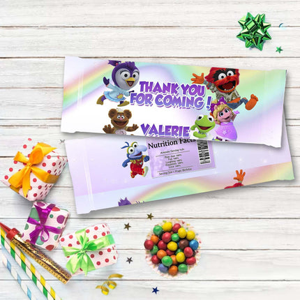 Muppet Babies Candy Bar Labels for Party Decor Chocolate Birthday Favor | 12-Pack Stickers Fits Chocolate Bar 1.55oz