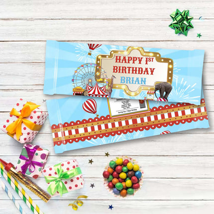 Circus Candy Bar Labels for Party Decor Chocolate Birthday Favor | 12-Pack Stickers Fits Chocolate Bar 1.55oz