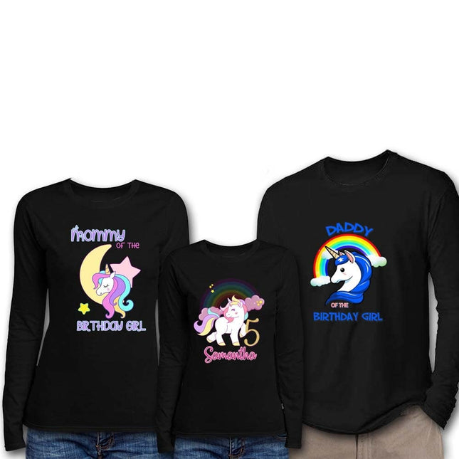 Unicorn Birthday Girl & Family Matching Shirts | Black Long Sleeve
