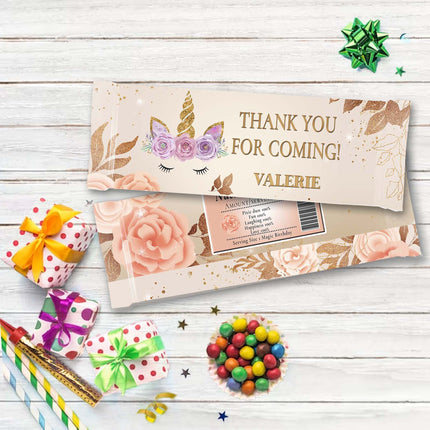 Unicorn Face Candy Bar Labels for Party Decor Chocolate Birthday Favor | 12-Pack Stickers Fits Chocolate Bar 1.55oz